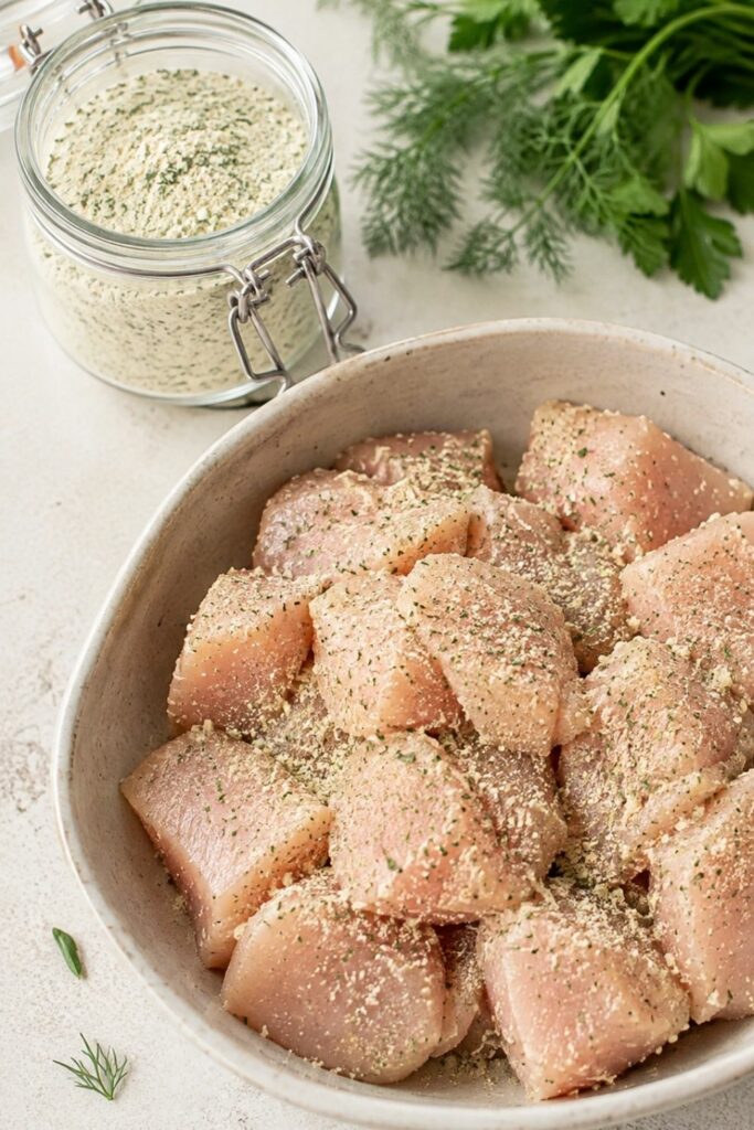 Homemade Ranch Seasoning Mix over chicken bits