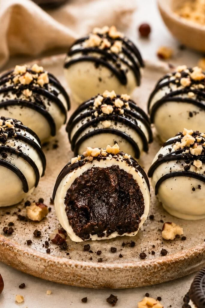 No-bake White Chocolate Oreo Truffles with Hazelnuts