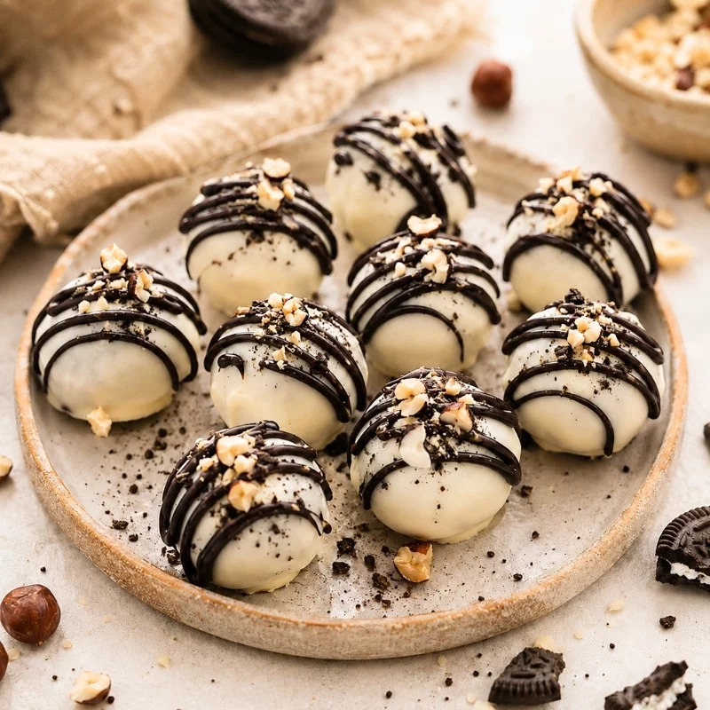 No-bake White Chocolate Oreo Truffles with Hazelnuts
