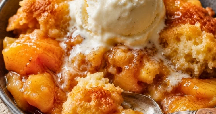 Peach Cobbler with a Buttery Cake Topping