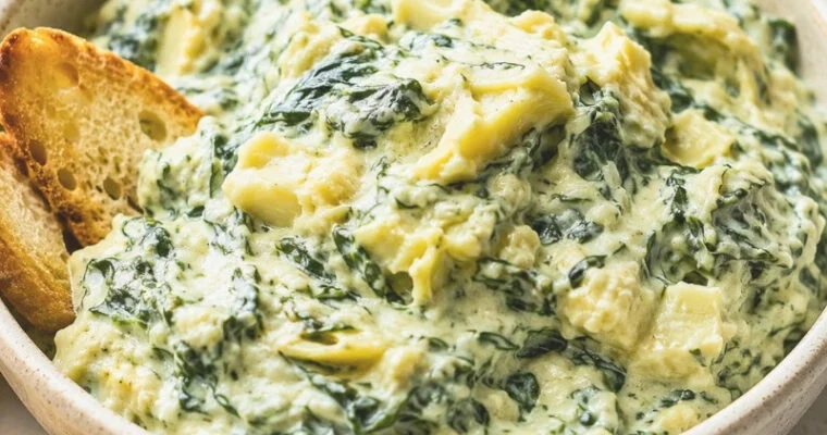 Warm Spinach Artichoke Dip Recipe with Melted Parmesan
