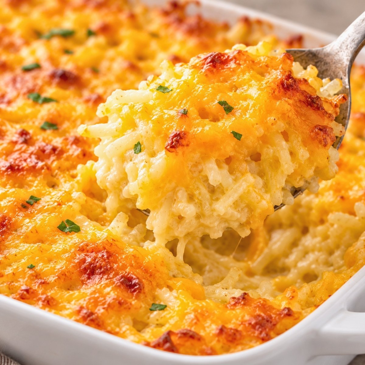 Cheesy Hash Brown Casserole with a Creamy Center