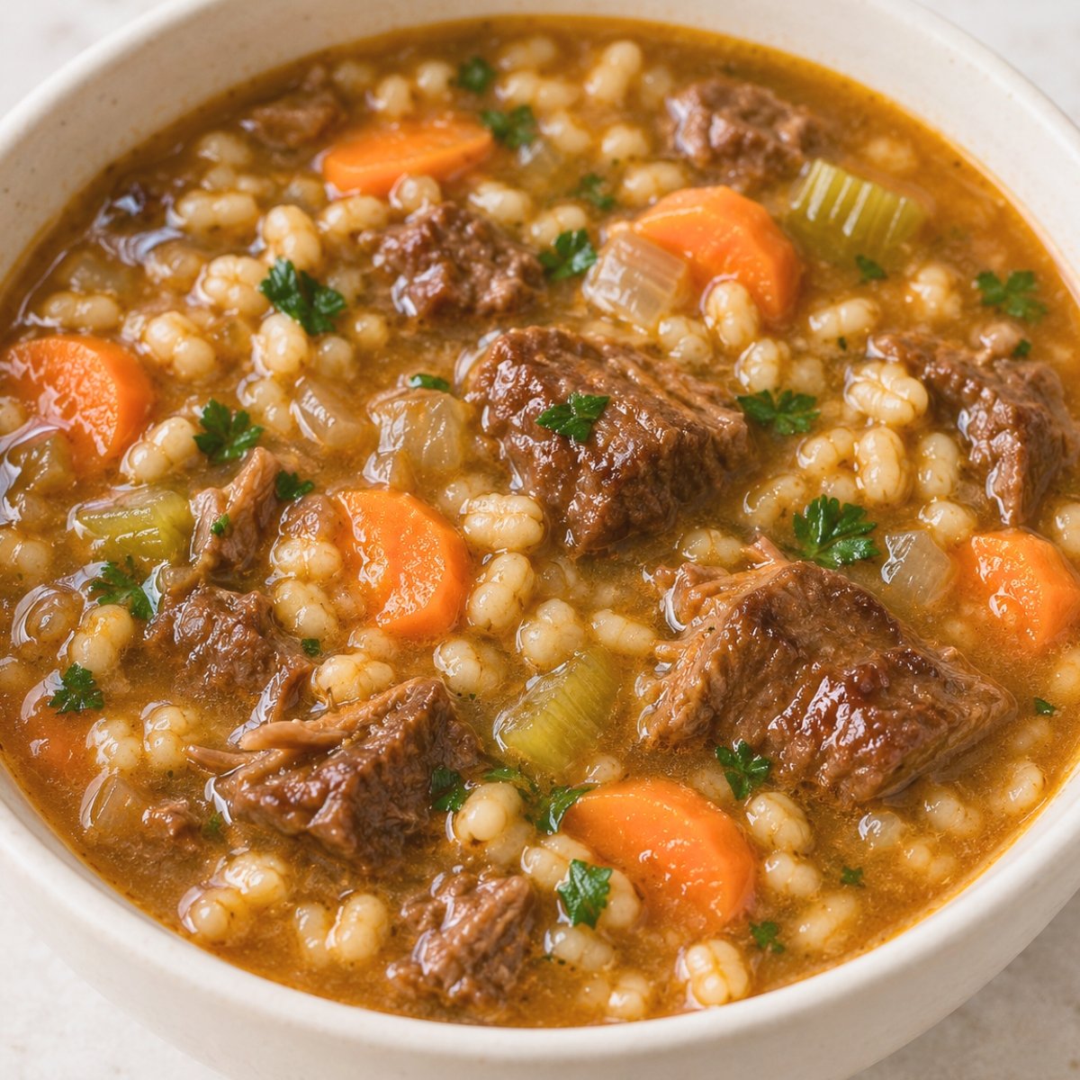 Beef and Barley Soup with Tender Chuck Roast