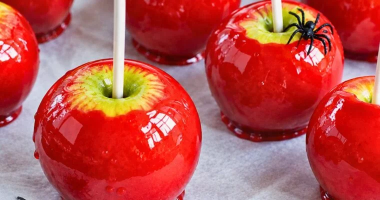 Halloween Candy Apples Recipe with a Glassy Red Shell