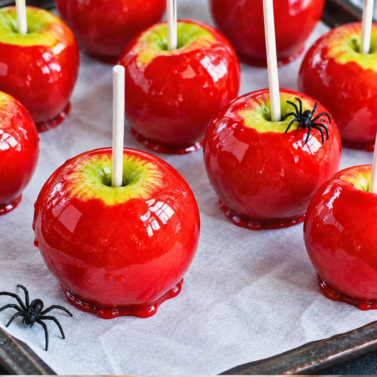 Halloween Candy Apples Recipe with a Glassy Red Shell