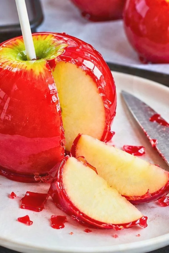 Halloween Candy Apples Recipe with a Glassy Red Shell