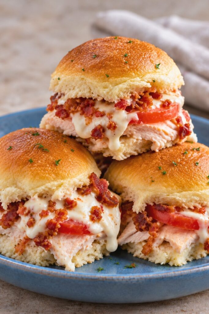 Kentucky Hot Brown Sliders with Cheddar Parmesan Sauce