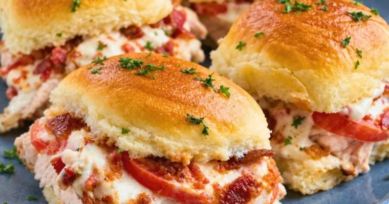 Kentucky Hot Brown Sliders with Cheddar Parmesan Sauce